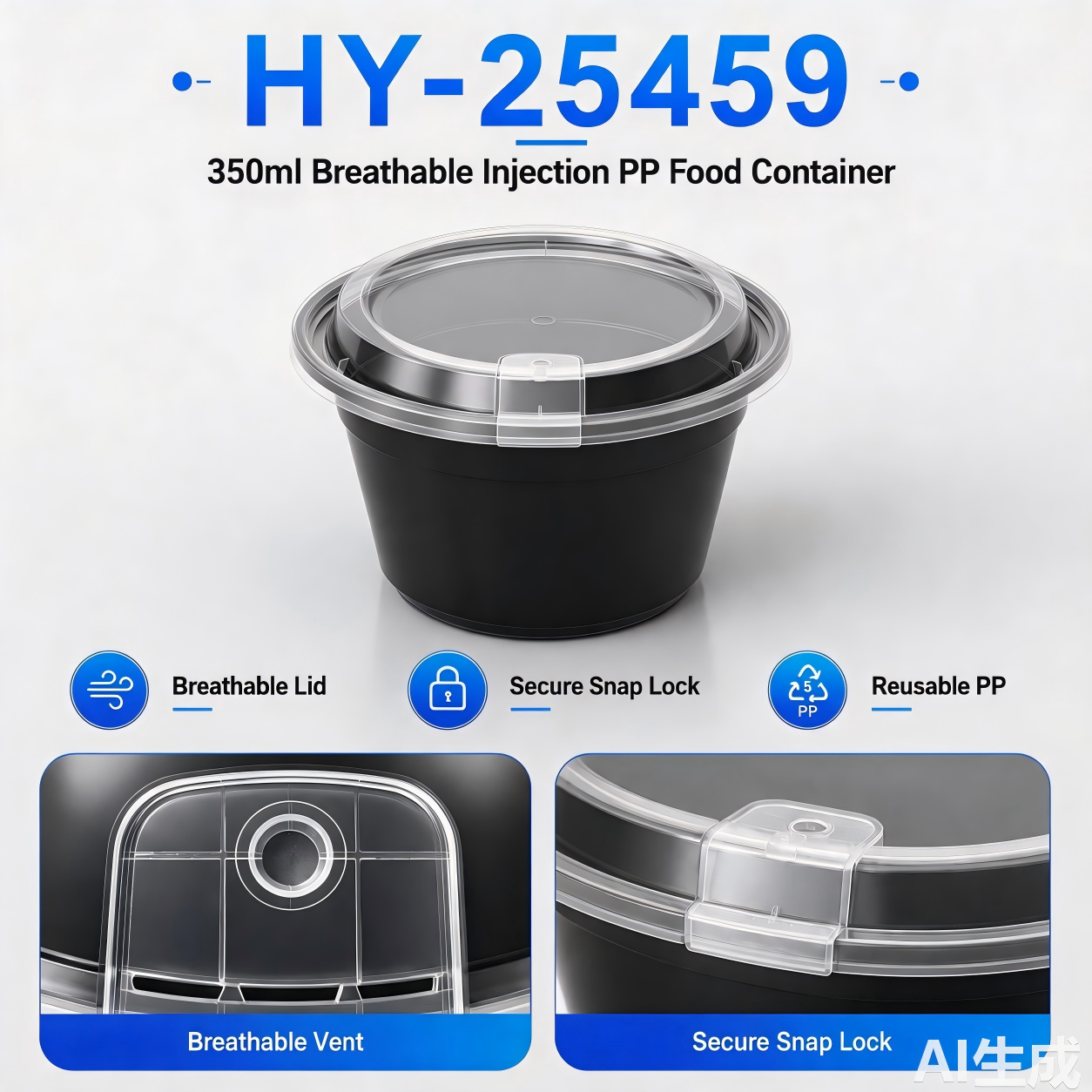 HY-25459 450ml Round PP Food Container with Breathable Lid | Takeaway Bowl