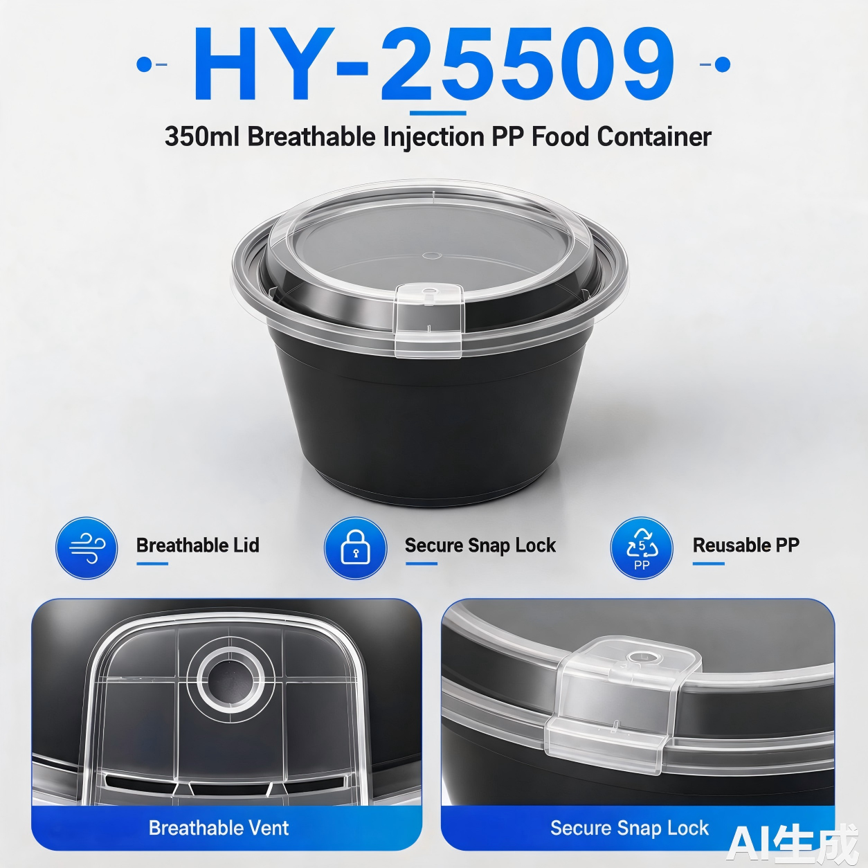 HY-25509 500ml Round PP Food Container with Breathable Lid | Takeaway Bowl