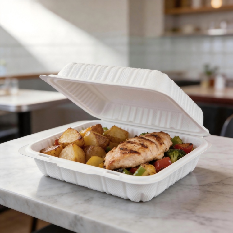 8x8x3 Inch Square Food Grade MFPP Clamshell Containers, Microwave Safe Disposable Takeout Lunch Boxes for Full Meals & Catering