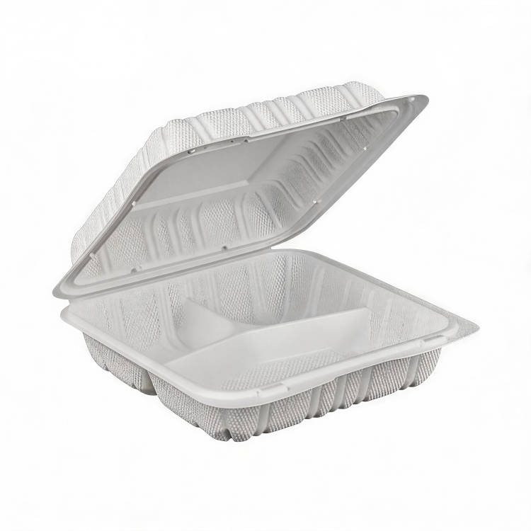 9x9x3 Inch 3 Compartment Food Grade MFPP Clamshell Containers, Microwave Safe Disposable Divided Takeout Lunch Boxes for Meal Prep