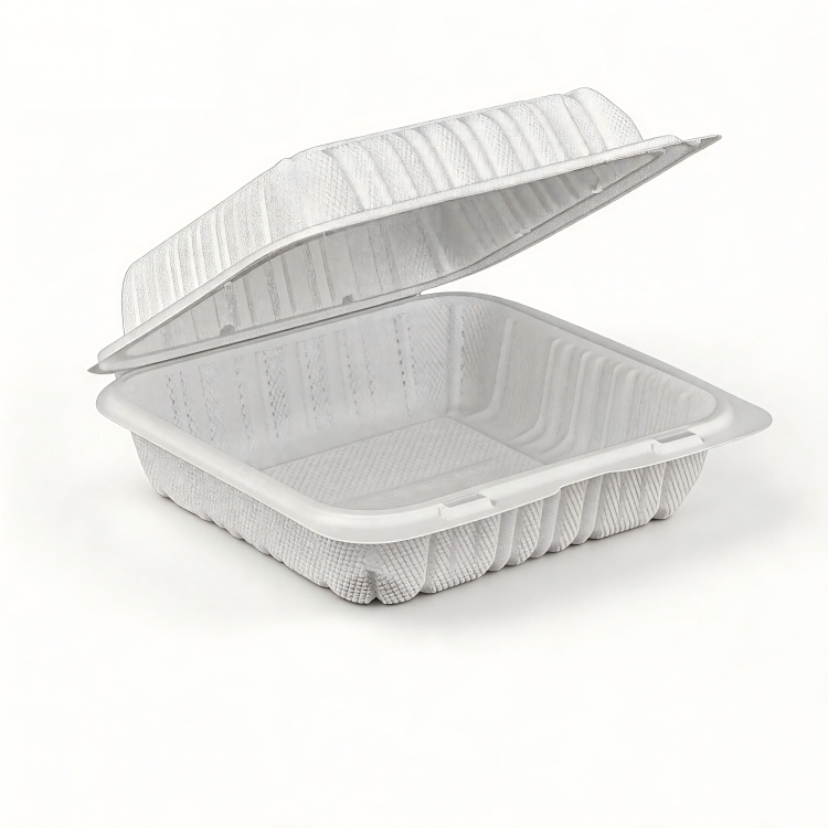 8x8x3 Inch Square Food Grade MFPP Clamshell Containers, Microwave Safe Disposable Takeout Lunch Boxes for Full Meals & Catering