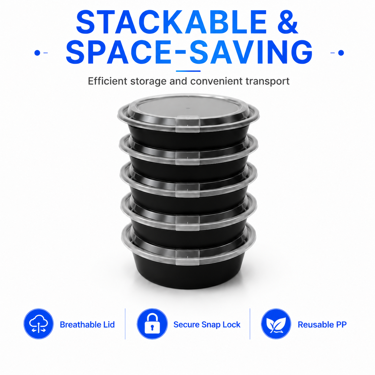 HY-252509 2500ml Round PP Food Container with Vented Lid | Takeaway Bowl