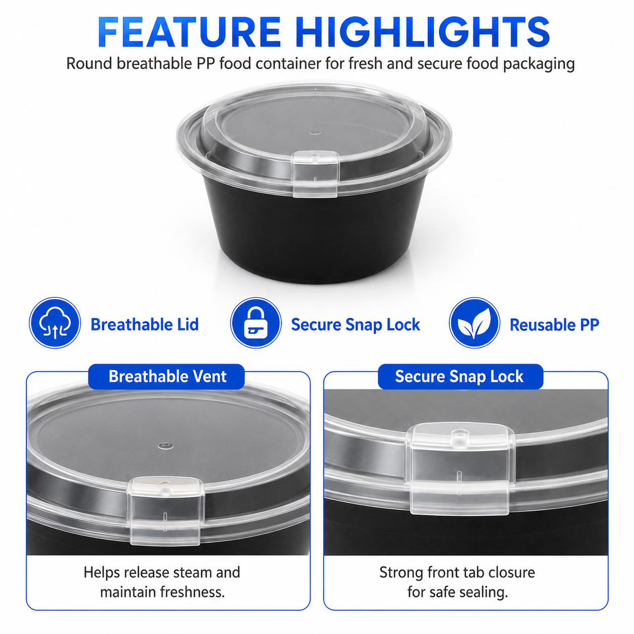 HY-25359 350ml Round PP Food Container with Breathable Lid | Takeaway Bowl