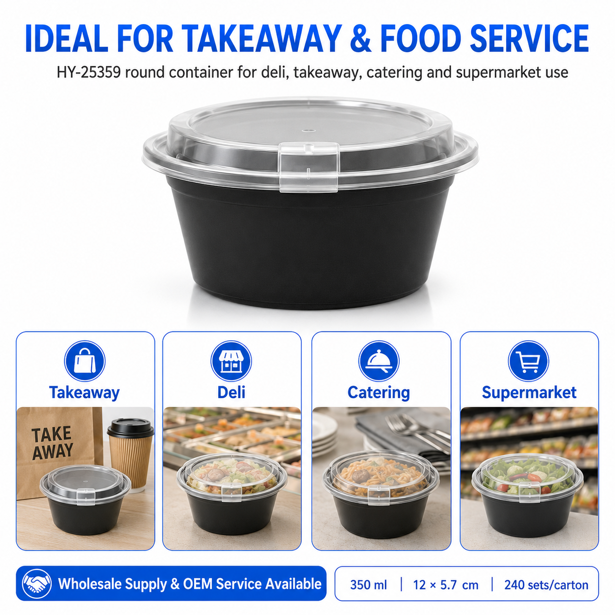 HY-25359 350ml Round PP Food Container with Breathable Lid | Takeaway Bowl
