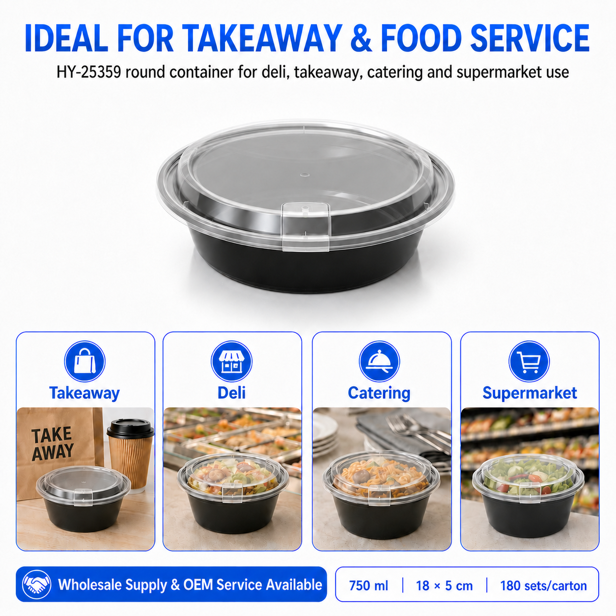 HY-25759 750ml Round PP Food Container with Breathable Lid | Takeaway Bowl
