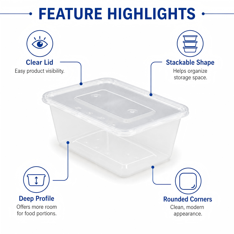 MG-F1000 1000ml Clear Rectangular PP Food Container with Lid