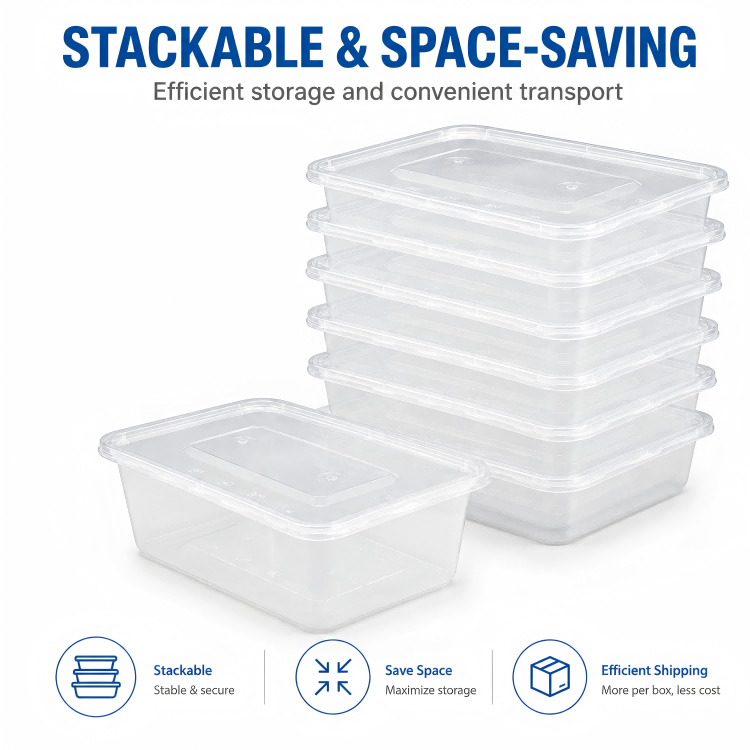 MG-F1000 1000ml Clear Rectangular PP Food Container with Lid