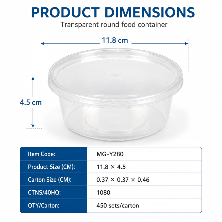 MG-Y280 280ml Clear Round Food Container with Lid