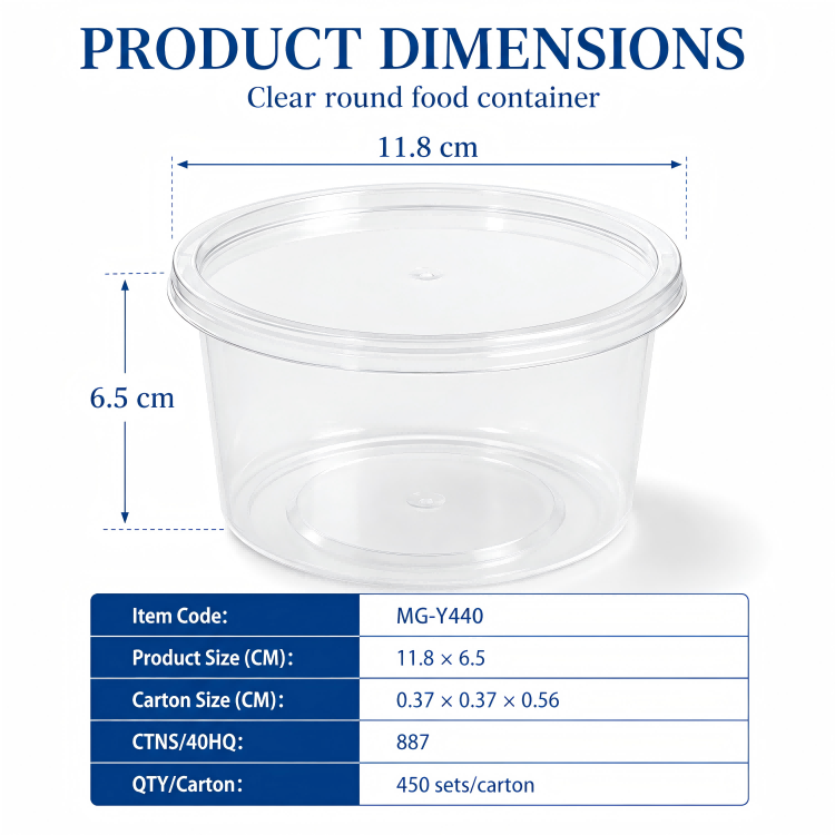 MG-Y440 440ml Clear Round Food Container with Lid