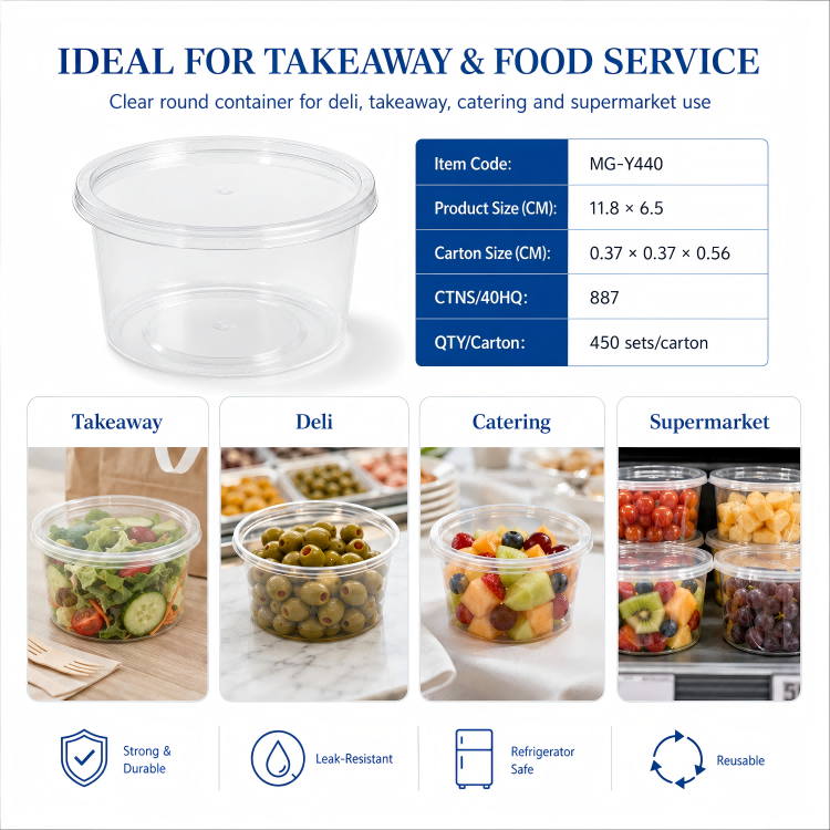 MG-Y440 440ml Clear Round Food Container with Lid