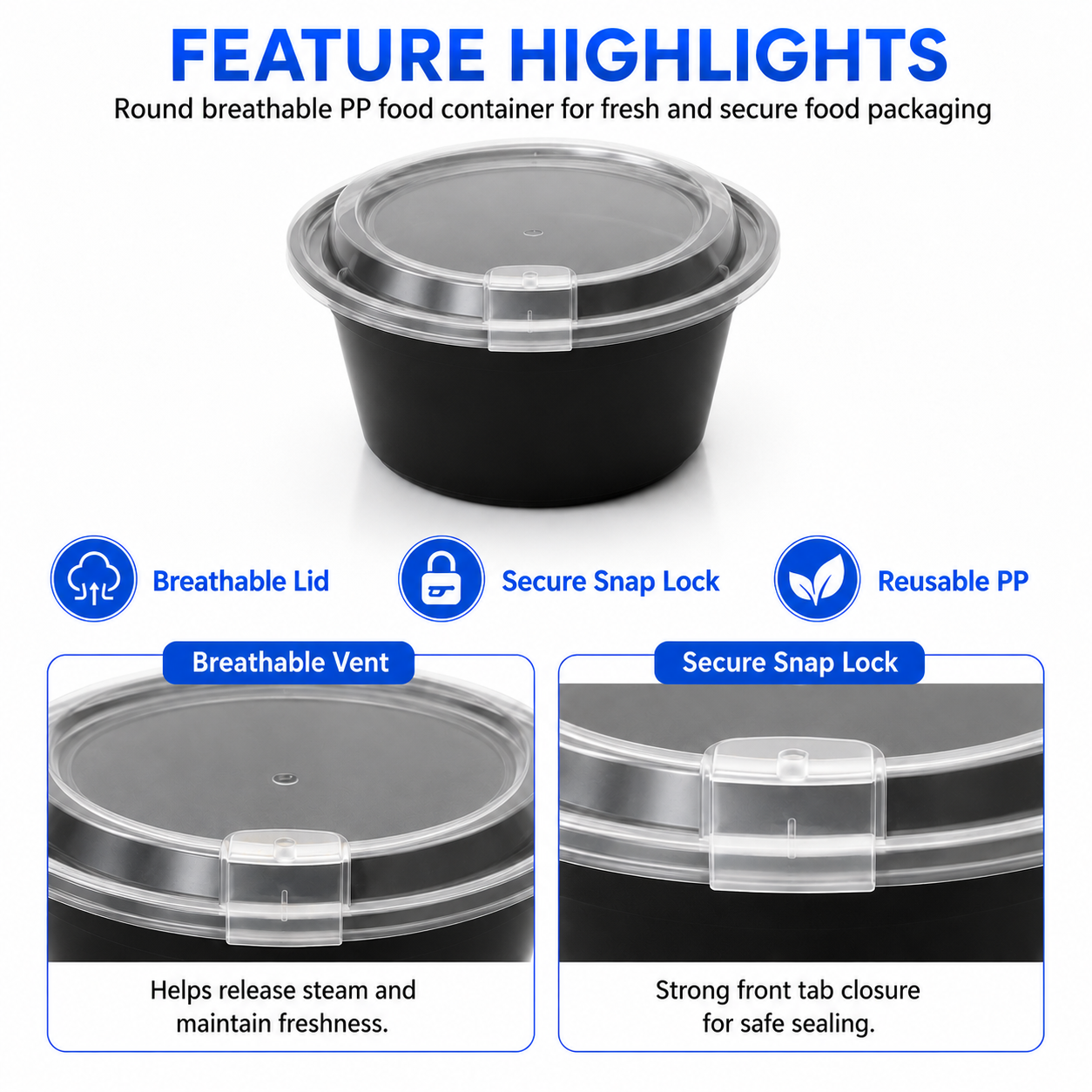 HY-25459 450ml Round PP Food Container with Breathable Lid | Takeaway Bowl