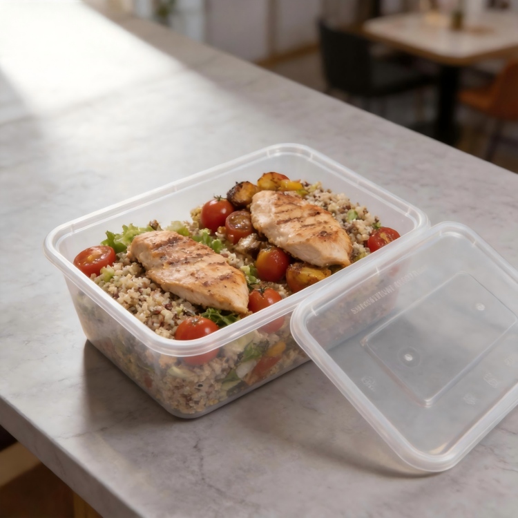 MG-F650 650ml Clear Rectangular Food Grade PP Disposable Food Containers With Lids, Microwave Safe Leakproof Takeout Meal Prep Storage Boxes