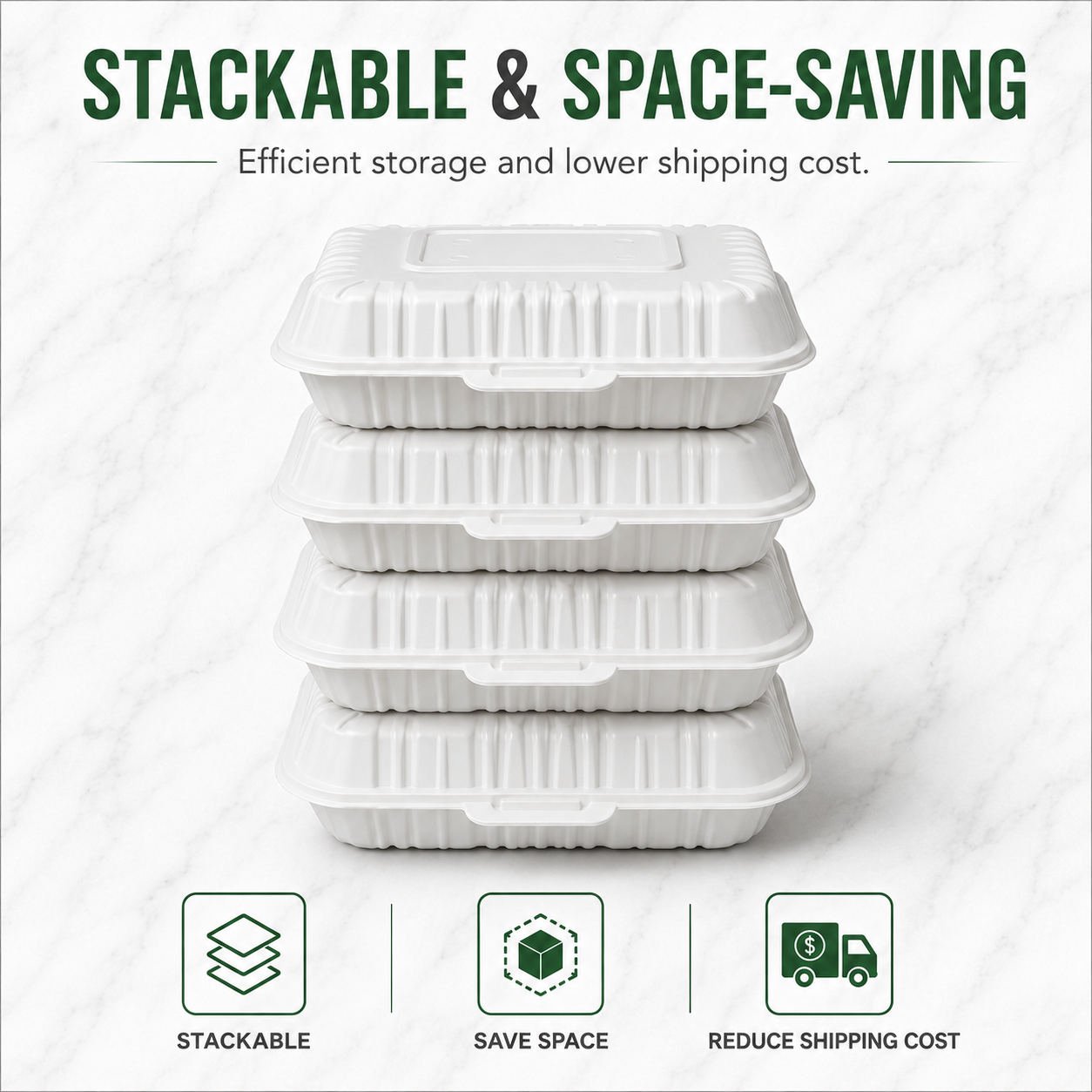 ZT-073 7 Inch 3-Compartment MFPP Clamshell Takeout Container