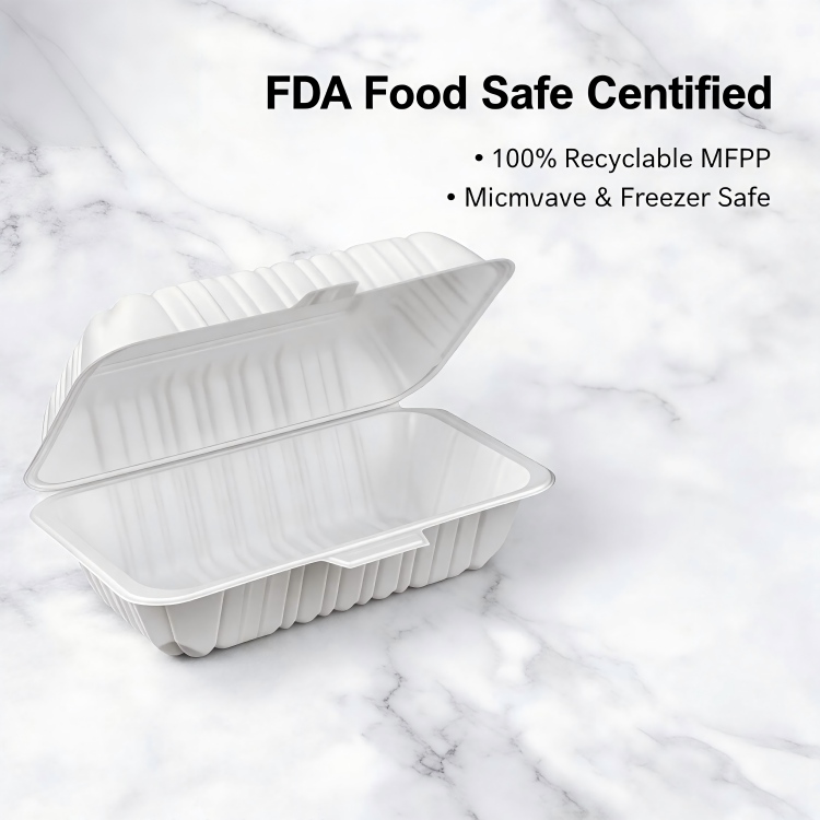 ZT-071 8.3x7.7x2.56 Inch Insert Lock Food Grade MFPP Square Clamshell Containers, Microwave Safe Disposable Single Compartment Takeout Lunch Boxes