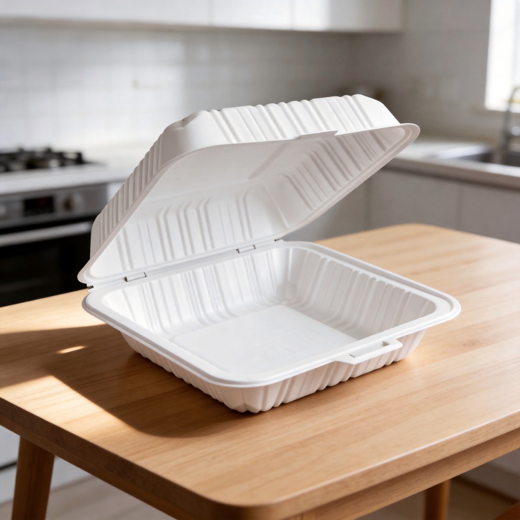 ZT-081 8 Inch Large Single Compartment Insert Lock Food Grade MFPP Square Clamshell Containers, Microwave Safe Disposable Takeout Lunch Boxes for Full Size Meals