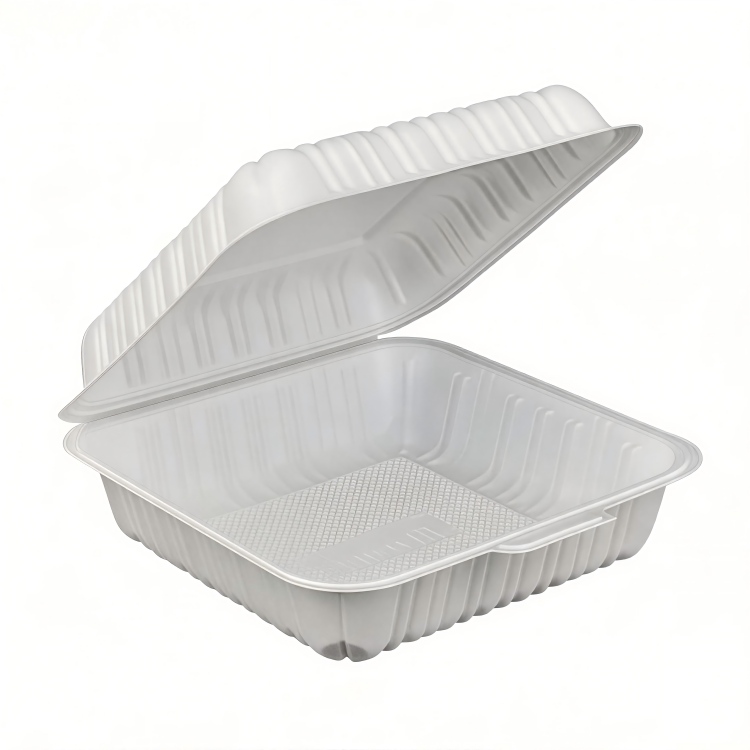 ZT-901 9 Inch Large Single Compartment Insert Lock Food Grade MFPP Square Clamshell Containers, Microwave Safe Disposable Deep Takeout Lunch Boxes for Full Size Meals