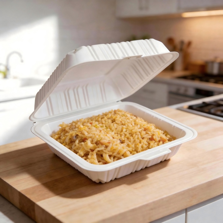 ZT-901 9 Inch Large Single Compartment Insert Lock Food Grade MFPP Square Clamshell Containers, Microwave Safe Disposable Deep Takeout Lunch Boxes for Full Size Meals
