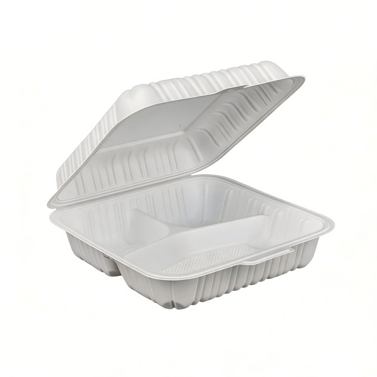 ZT-903 9 Inch 3 Compartment Insert Lock Food Grade MFPP Square Clamshell Containers, Microwave Safe Divided Disposable Deep Takeout Lunch Boxes for Meal Prep & Catering